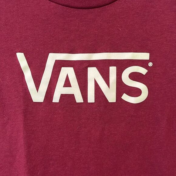 Vans Women’s Classic Burgundy Logo T-Shirt Red Size Small Skater Indie Tee - Picture 3 of 6
